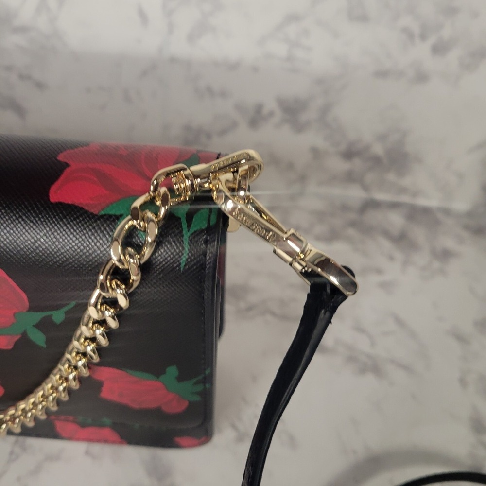 Kate Spade New York Rose Print Saffiano Leather Crossbody Bag Black Red Floral - Picture 3 of 13